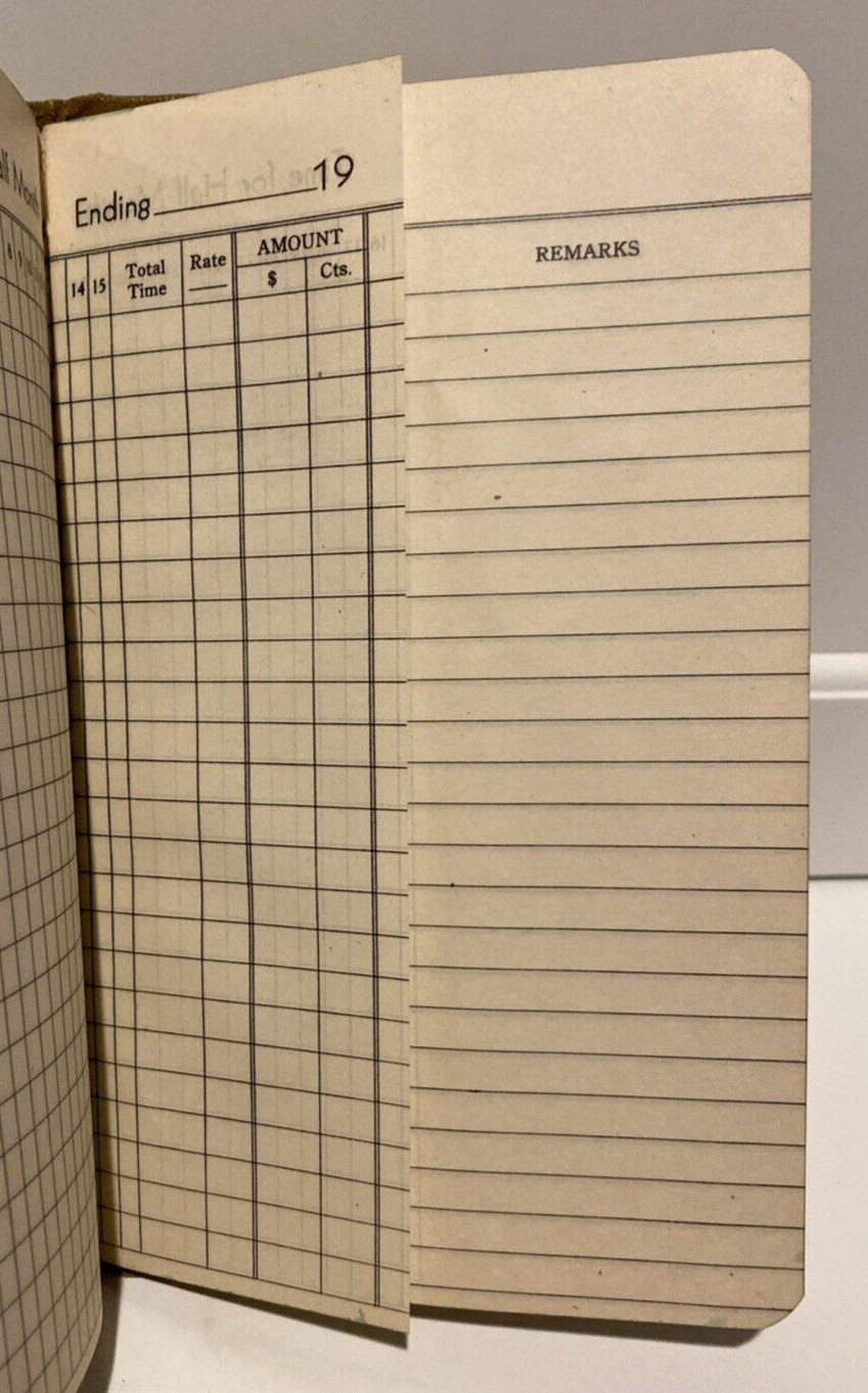 Vtg Boorum & Pease 586 Standard Cut Leaf Time Book Partially Used Jean Ann Coal