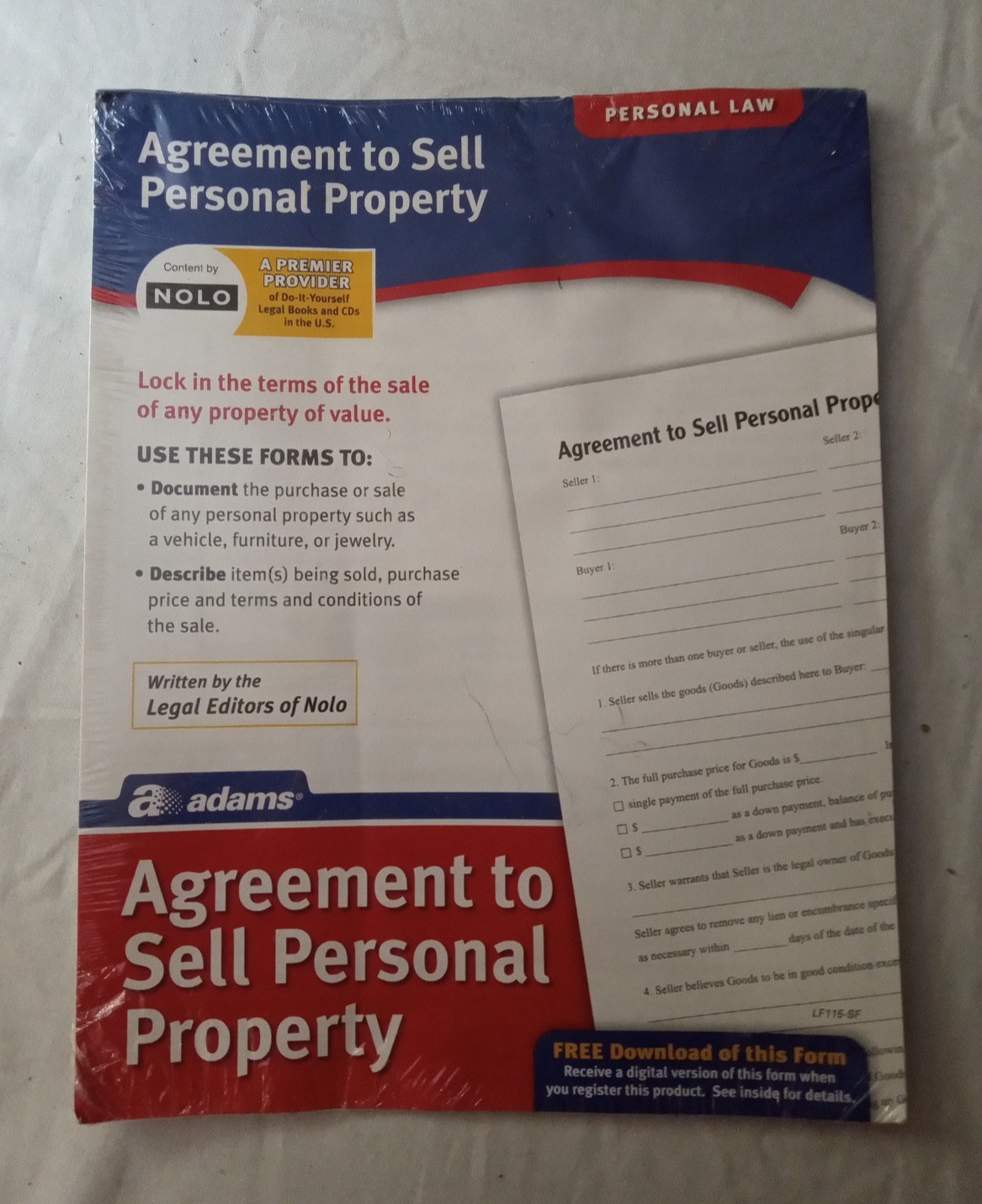 ADAMS PERSONAL LAW AGREEMENT TO SELL PERSONAL PROPERTY LF115-SB/1213-0110