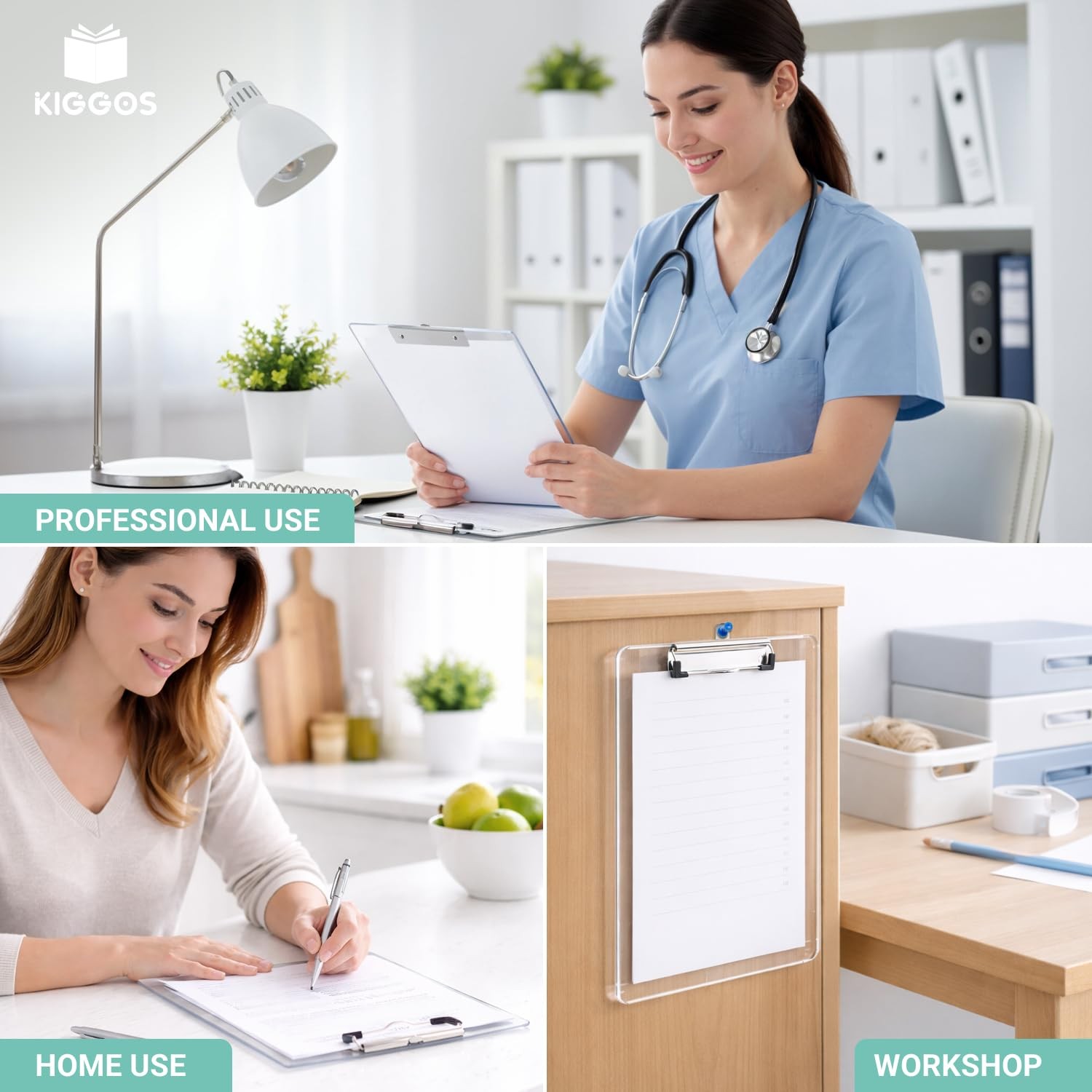 Kiggos Clear Acrylic Transparent Clipboard 12.5” x 9” Durable Plastic