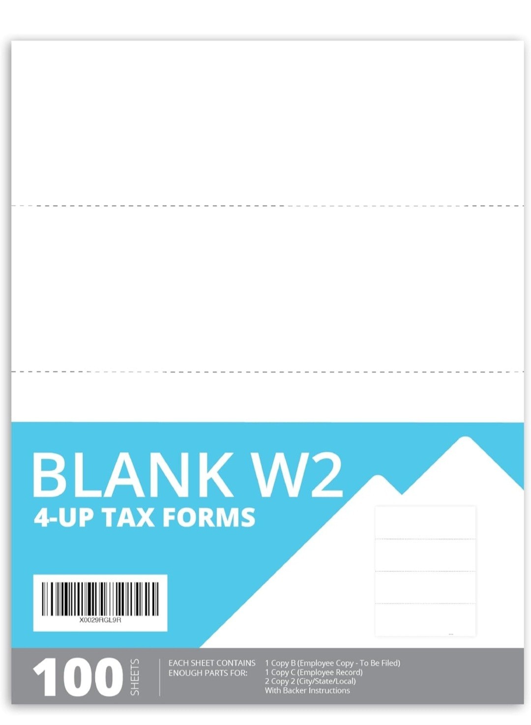 Blue Summit Blank W-2 4-Up Tax Forms 100 Sheets Horizontal Printer Compatible