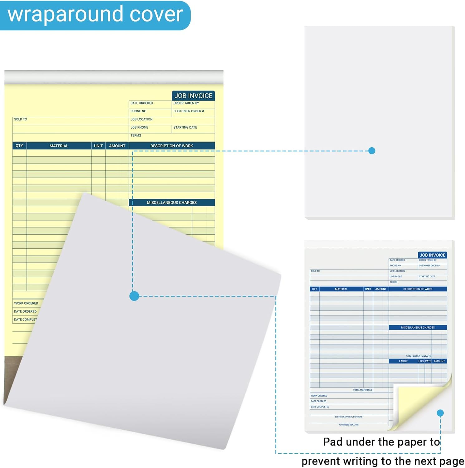 50 Sets Job Invoice Forms, 2 Part Carbonless, 8.5X11 Inch Work Order Forms for S
