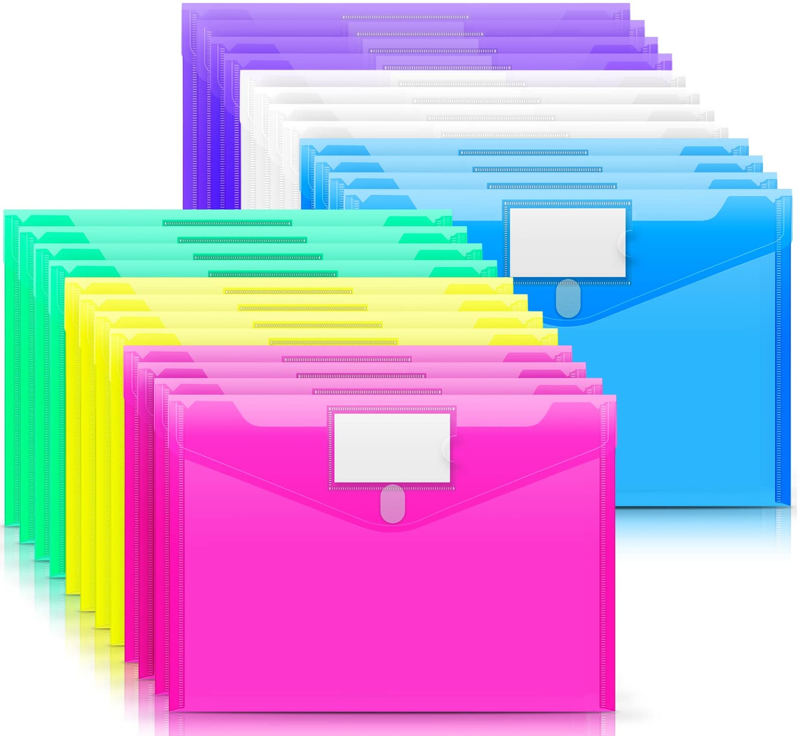 Sooez 24 Pack File Folders, Clear Poly Envelopes Plastic Multicolored