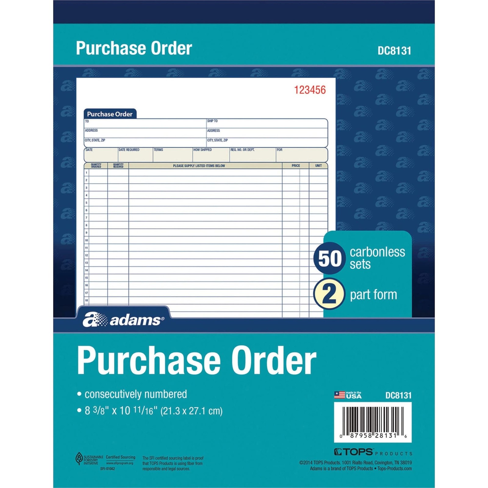 Purchase Order Book 2-Part Carbonless 50 Sets 8-3/8×10-11/16 DC8131