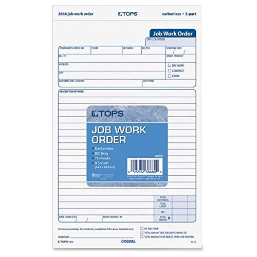 TOPS 3868 Snap-Off Job Work Order Form 5 2/3″ x 8 5/8″ Three-Part Carbonless …