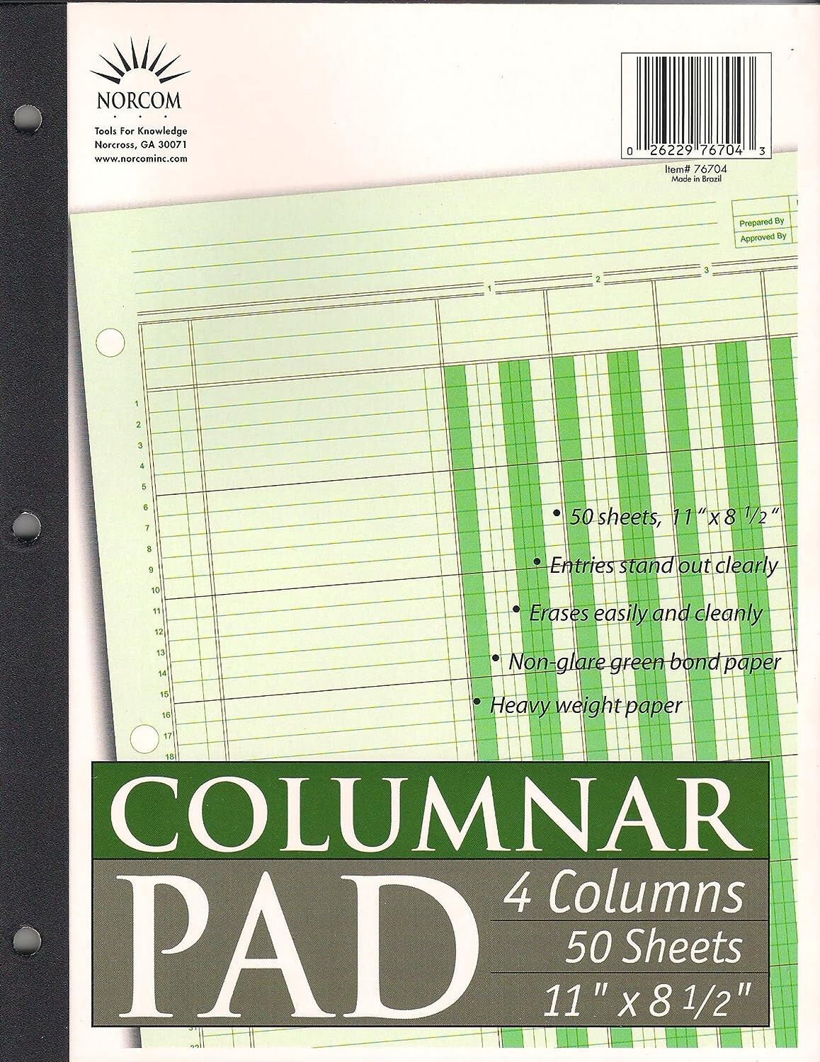 Norcom Columnar Pad, 4 Columns, 11 x 8.5 Inches, 50 Sheets