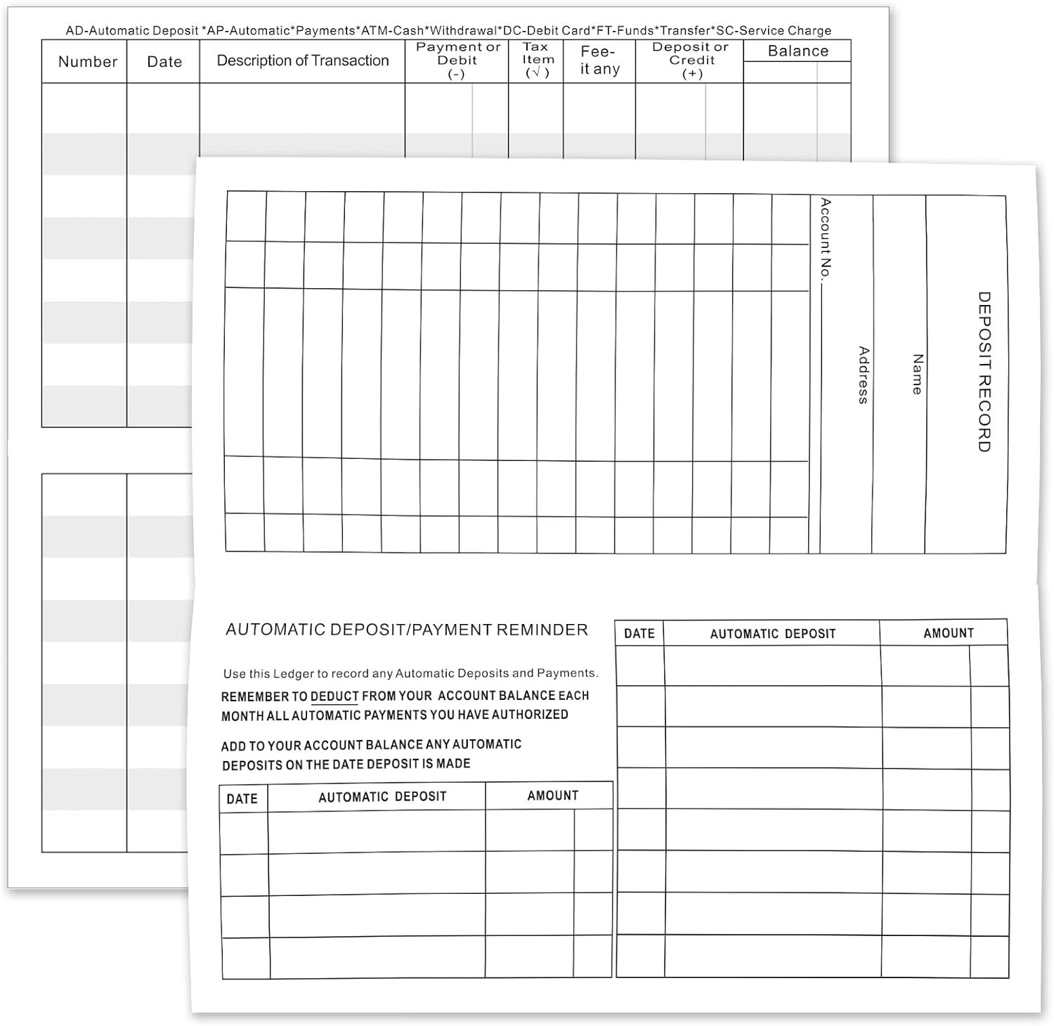 10 Pack Large Print Low Vision Checkbook Registers, 3″ x 6″, Check Registers for