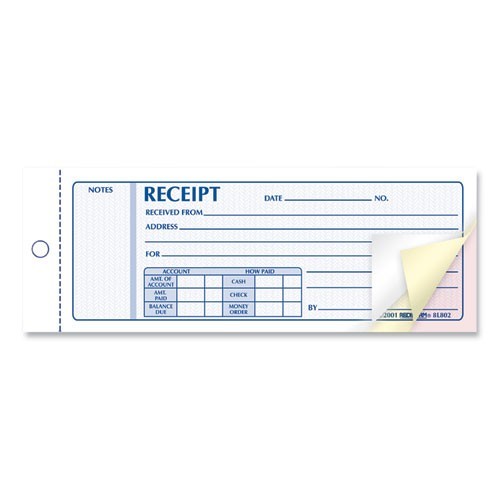 Rediform Receipt Book, Three-Part Carbonless, 4 Forms/Sheet, 50 Forms Total