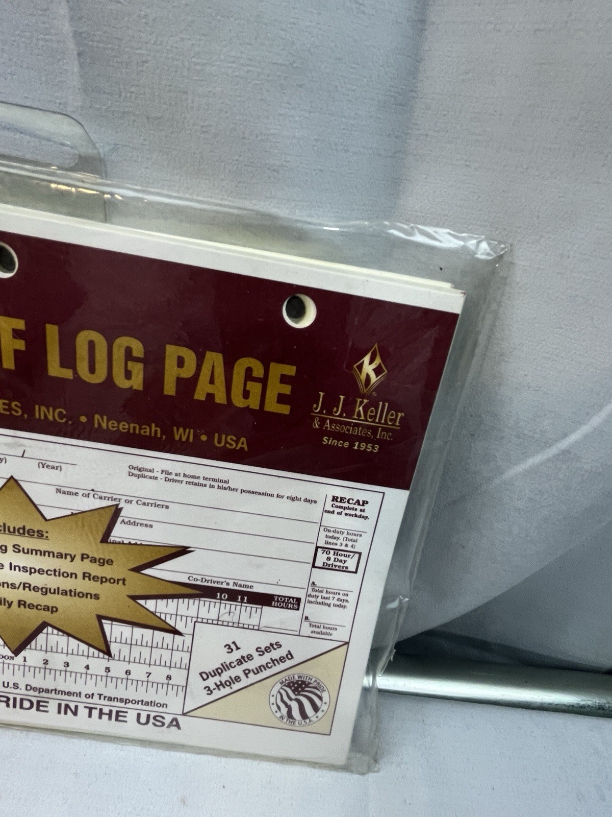 J.J. Keller Loose Leaf Driver Daily Log Pages 31 Duplicate Sets 3 Holes 613-MP