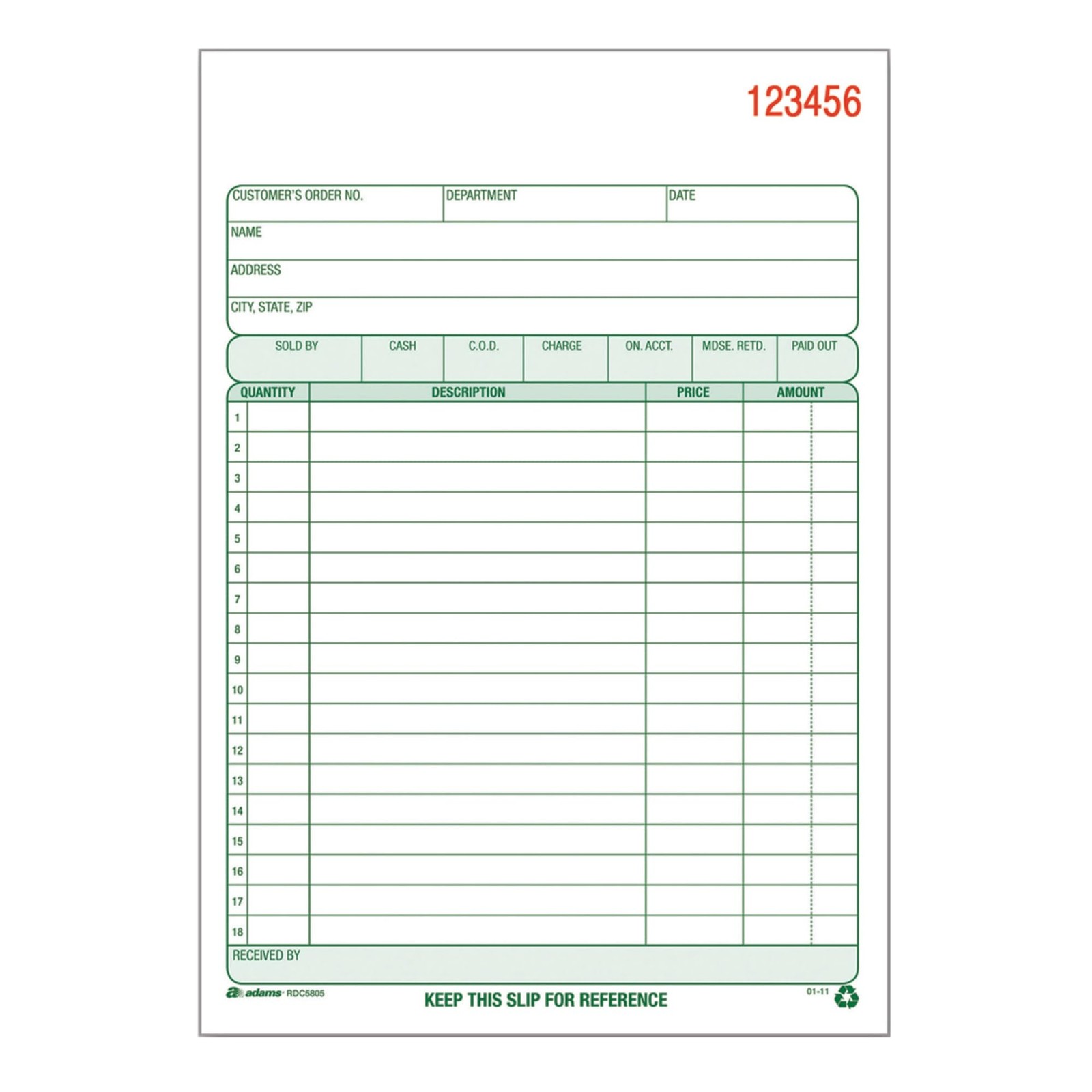 Adams All Purpose Sales Order Book, 2-Part Carbonless, White/Canary