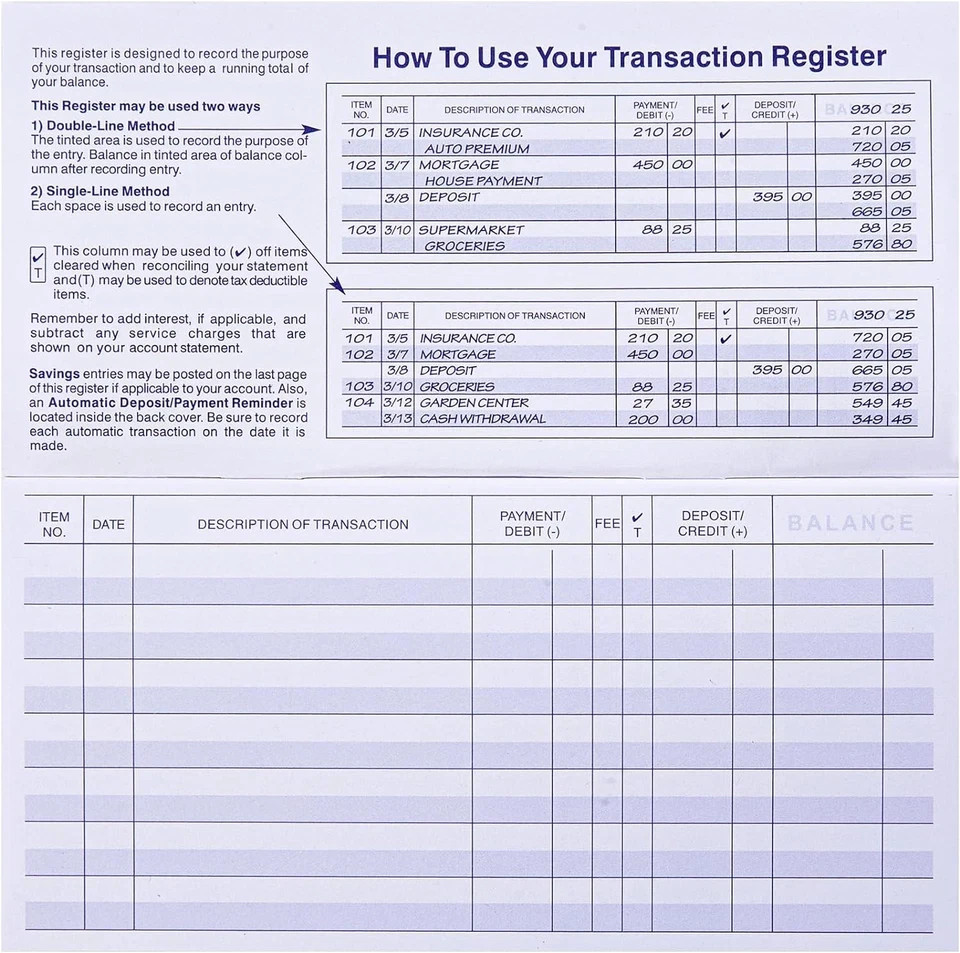 24 PCS Check Registers for Personal Checkbook, Easy to Read Checkbook Register