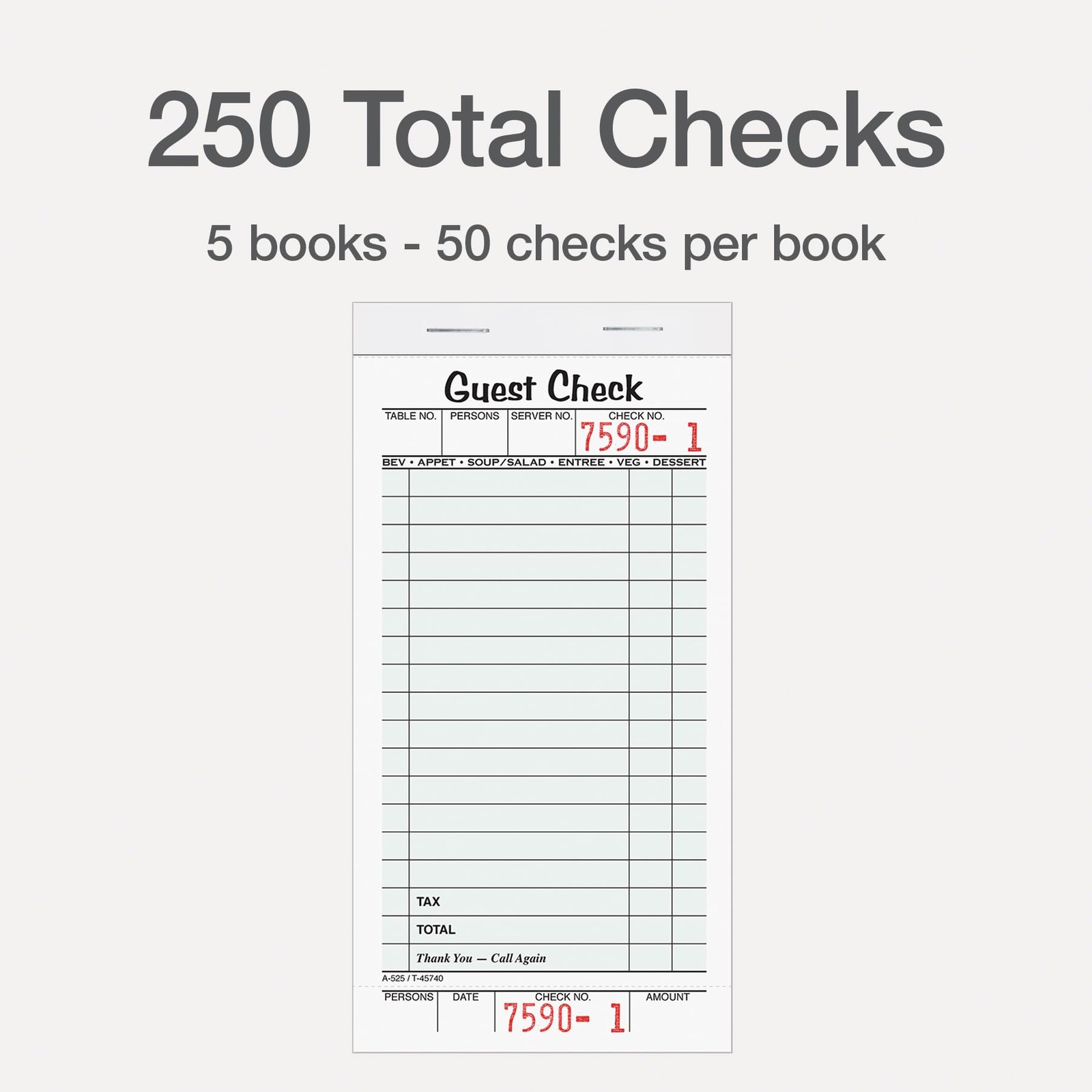 Adams Guest Check Pads, Single Part, Perforated, White, 3-2/5″ x 6-3/4 “, 50