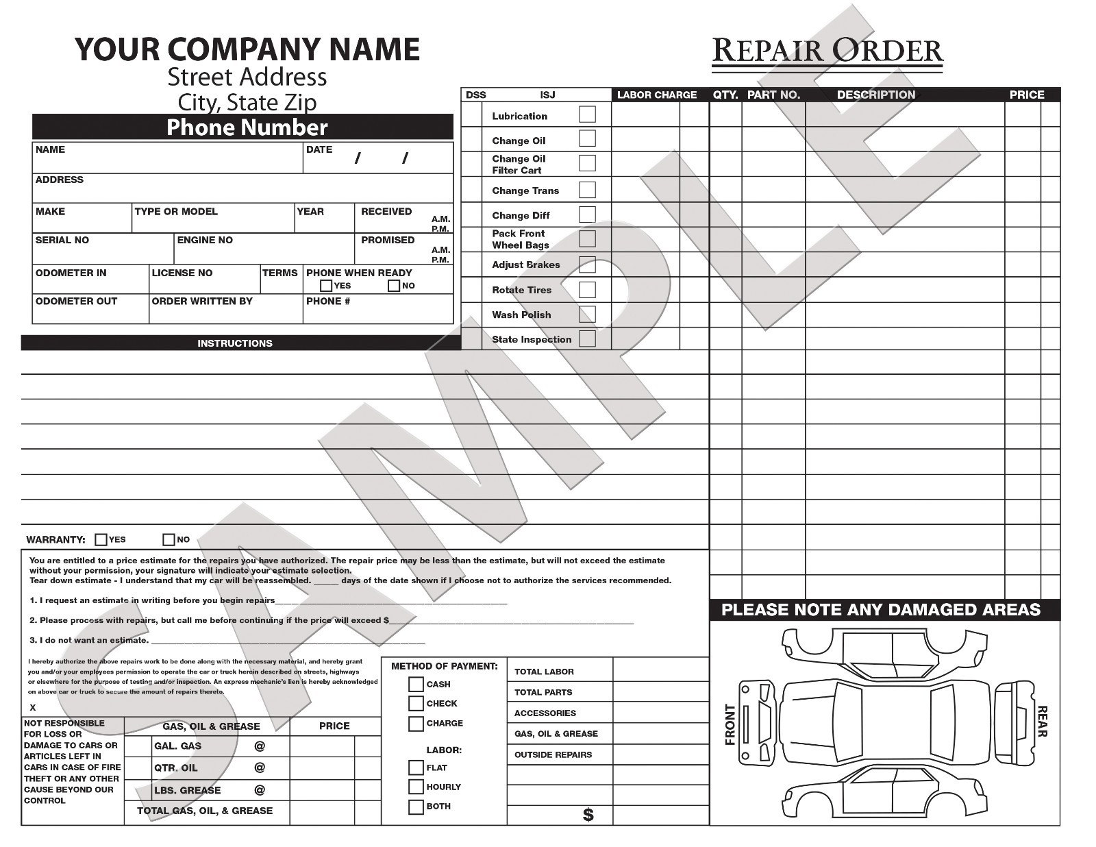 100 Custom Car Invoice / Estimate / Quote / Carbonless Form / Repair / Fix Order