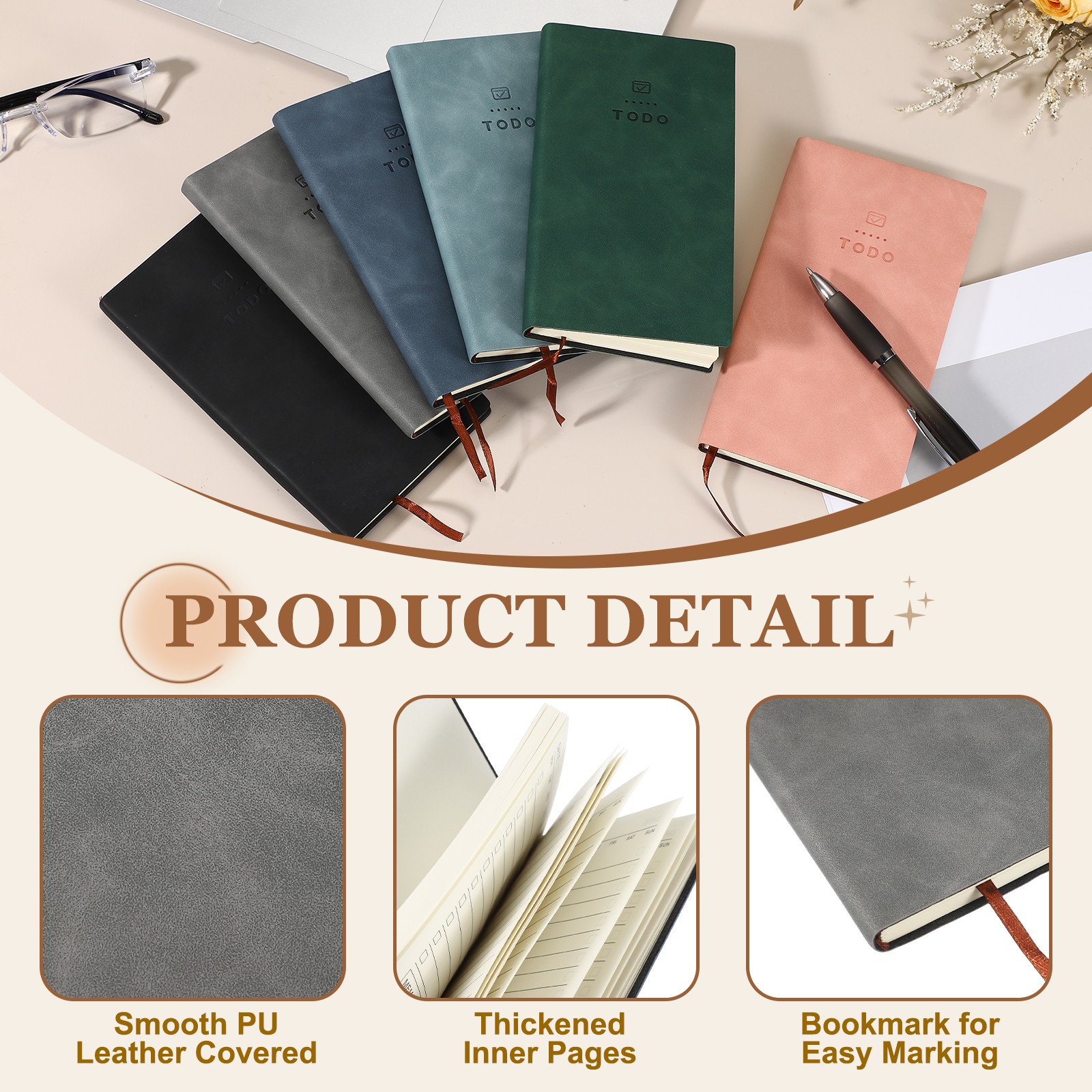 2Pcs to Do Notebook, A6 6.8 x 3.7″ Daily Planner Notebook, Grey/Dark Blue