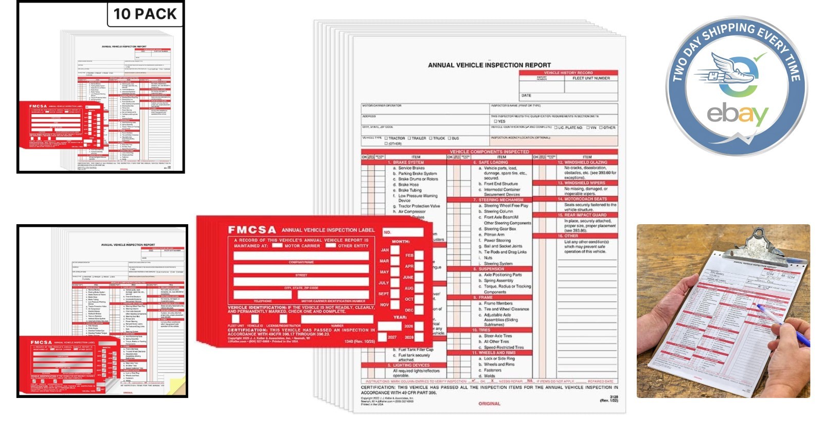 Annual Vehicle Inspection Report Forms & Durable Red Aluminum Labels – 10-Pack
