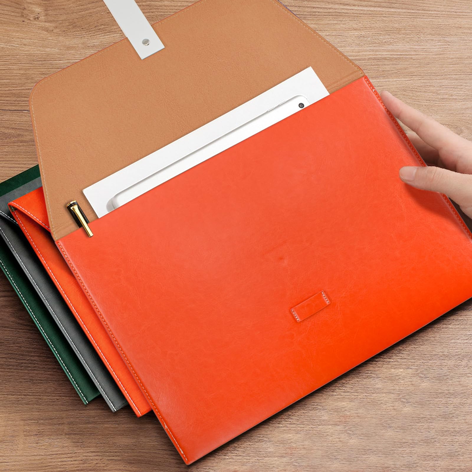 VANRA PU Leather File Folder Document Holder for A4 Letter Size Paper, Orange
