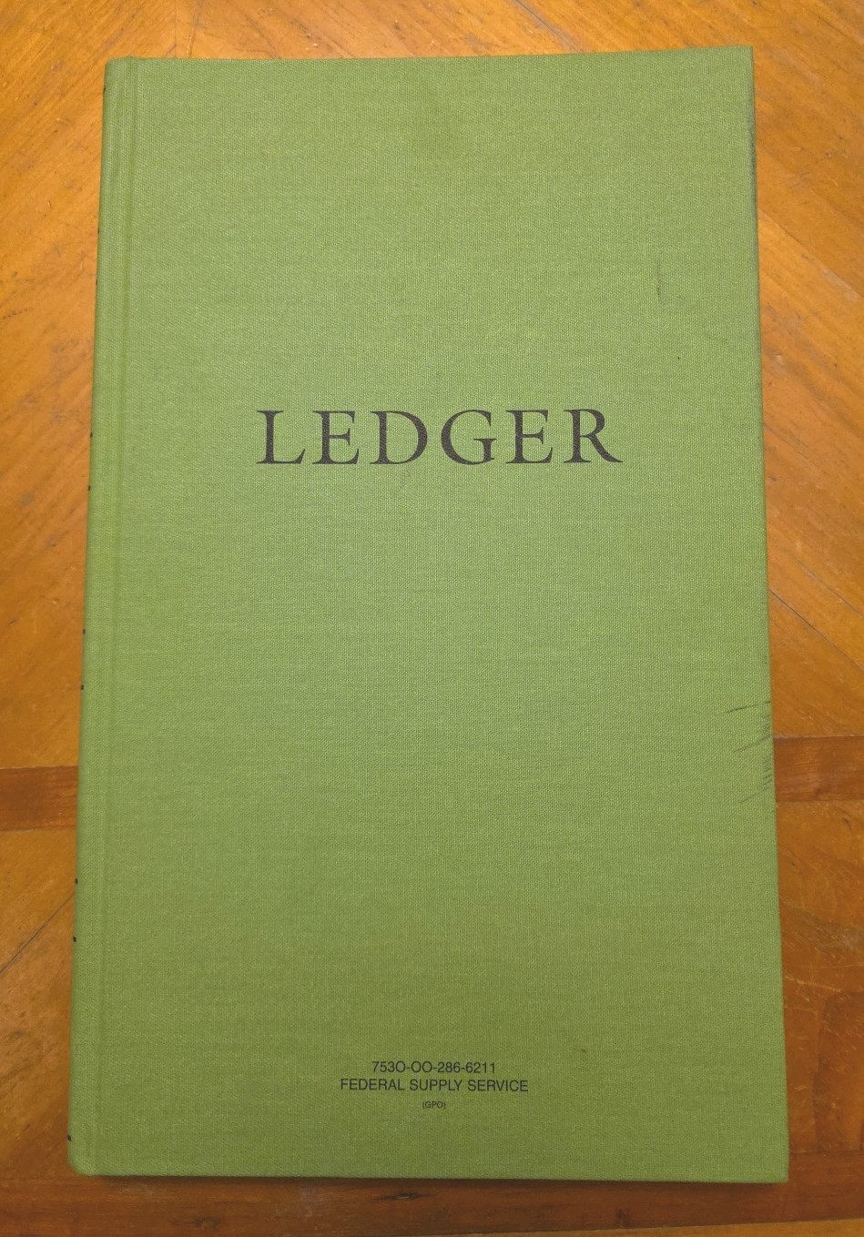 Vintage Federal Supply Service Ledger, Green, 14×8.5, 7530-00-286-6211