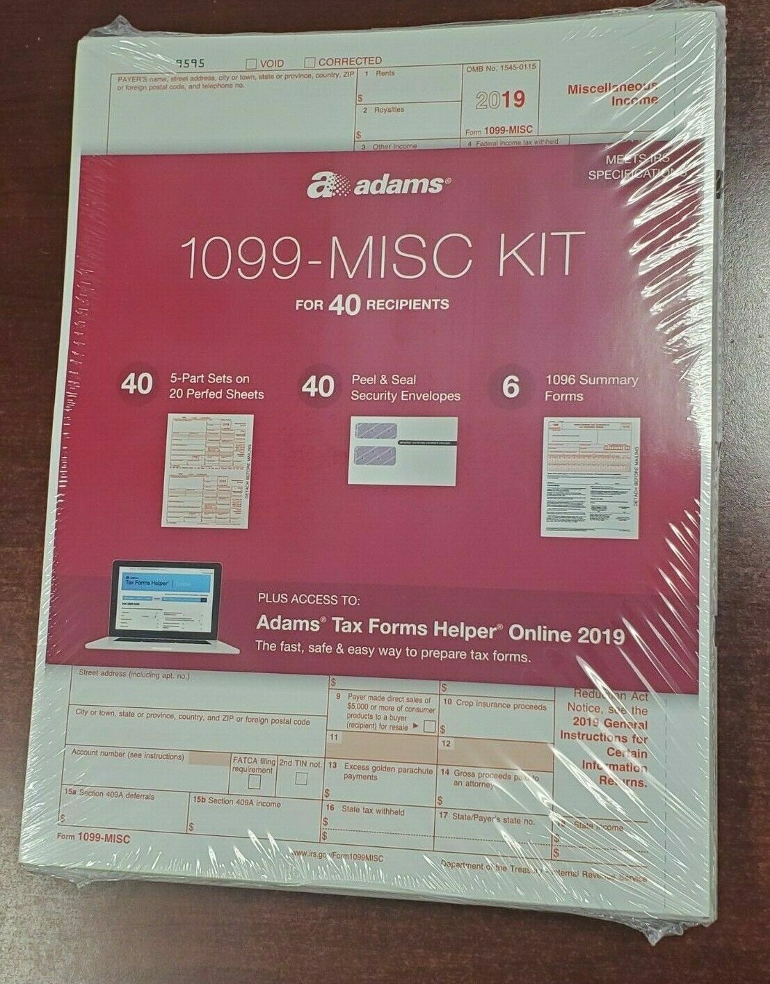 2019 40 RECIPIENT VENDOR ADAMS 1099-MISC IRS TAX FORM KIT LASER INKJET 1099 1096