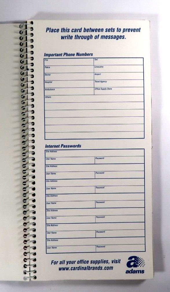 Adams Petty Cash 5 1/4″ x 11″ Spiral Bound 2 Part Carbonless SC1156 3 books