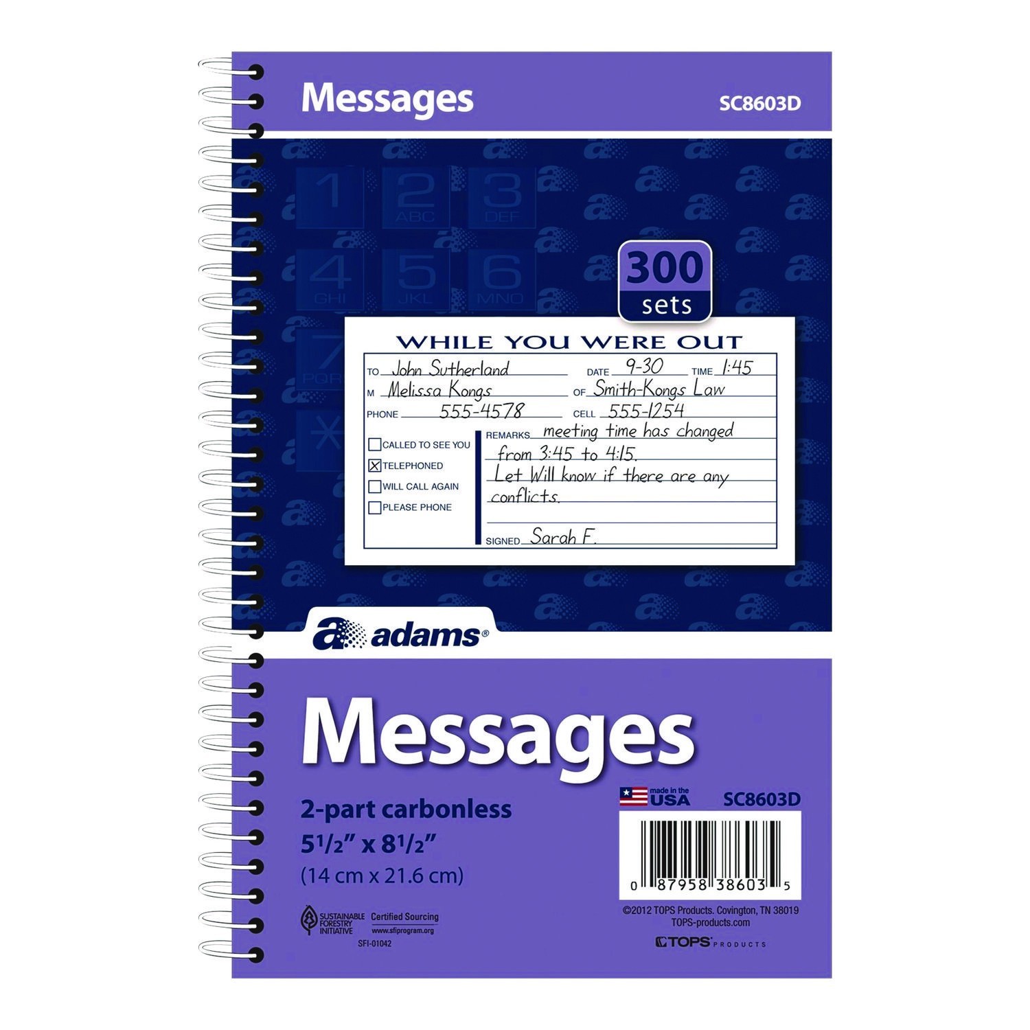 Adams 2-Part Carbonless – “While You Were Out” Messages – 300 Sets