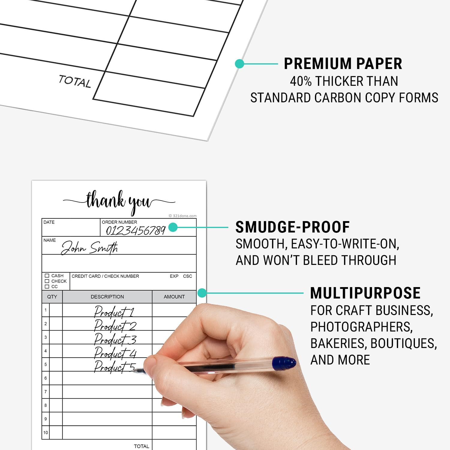 321Done Thank You Receipt Book, Made in USA – 3.4X5.5 Order Form, 2-Part Carbonl