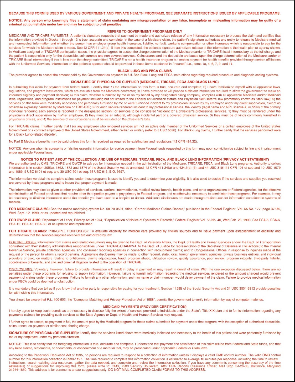 CMS 1500 Claim Forms – HCFA (Version 02/12) 2,500 8.5 x 11 inches, white