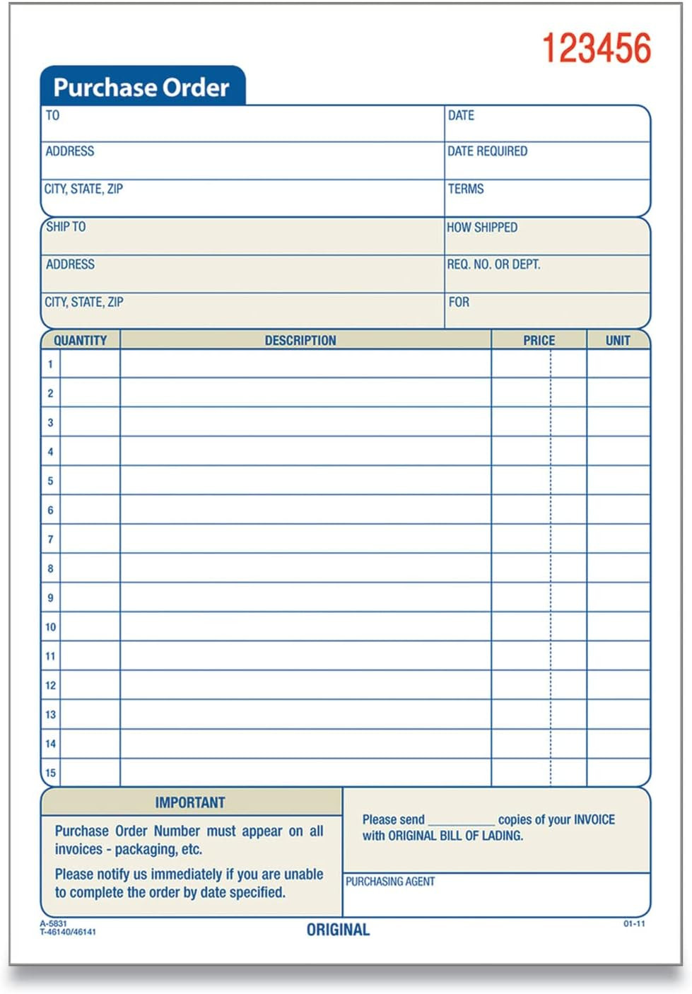 Carbonless Purchase Orders, 8-Inch X 6-Inch, 3-Parts, 10 Books/Pack (TC583110)
