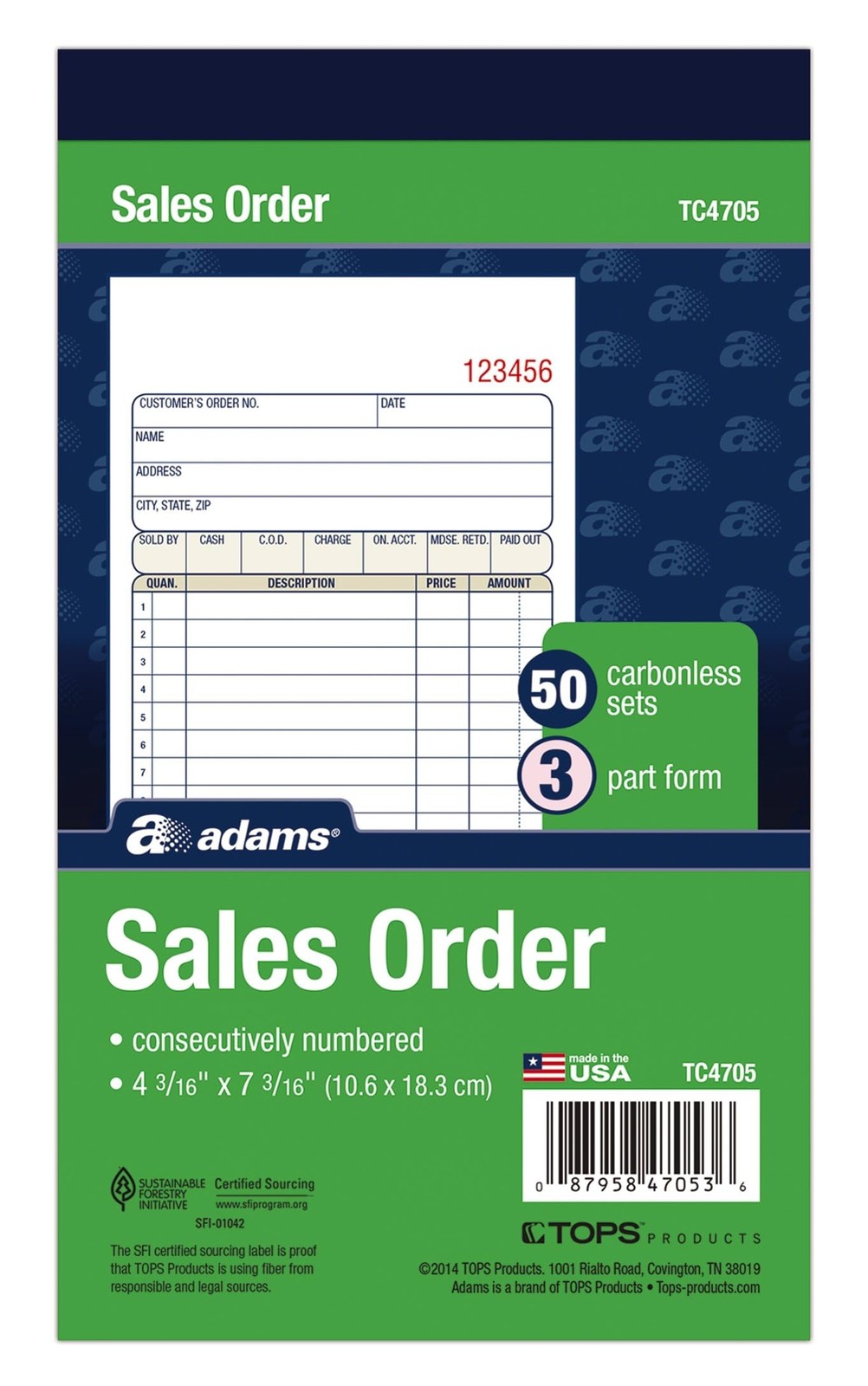 Adams Sales Order Book, 3-Part, 50 Count (Pack of 1), White/Canary/Pink
