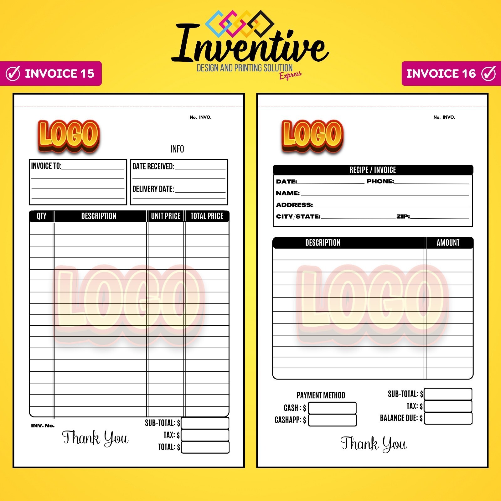 Custom sales notes/invoices for your business free design8.5×5.5″ passing paper.