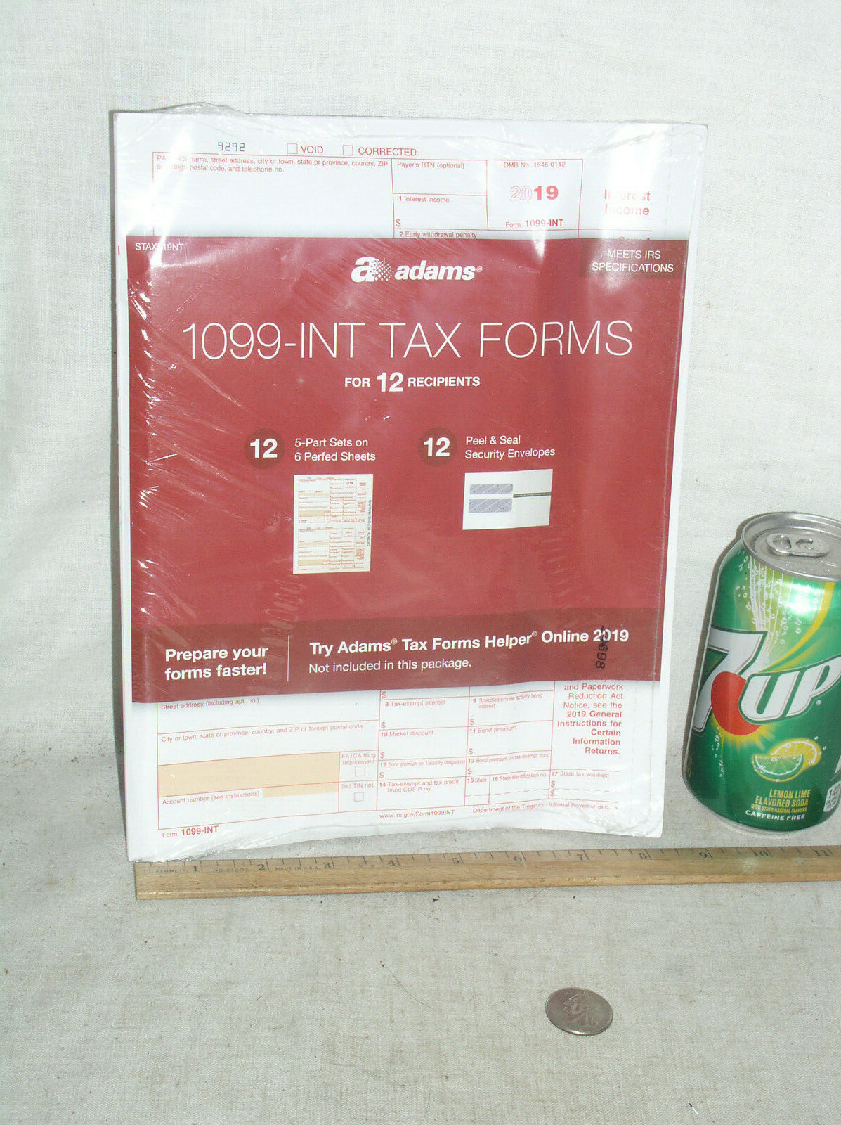 SEALED ADAMS 1099-INT 2019 W-2 TAX FORMS FOR 12 RECIPIENTS 5 PART SETS KIT +ENVL