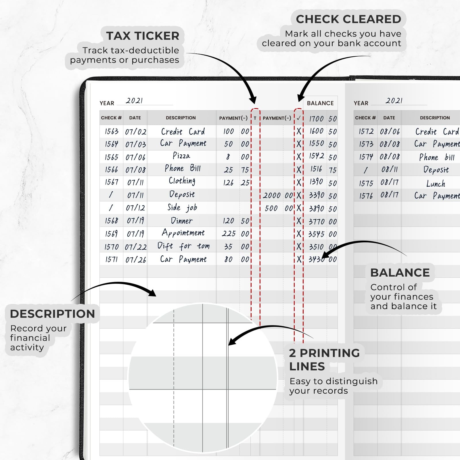 Check Registers for Personal Checkbook,Checkbook A5 (5.8″ x 8.3″), Black