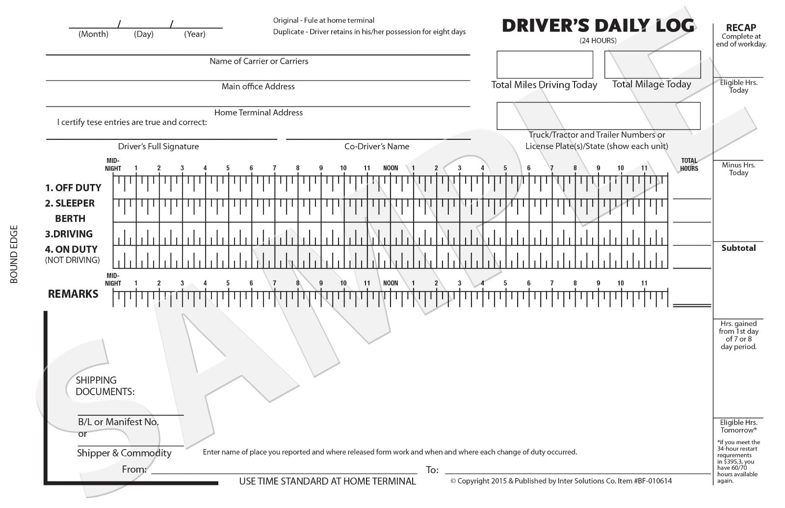 100 Custom Carbonless Driver’s Daily Log Report Form Truck / Drive / Delivery
