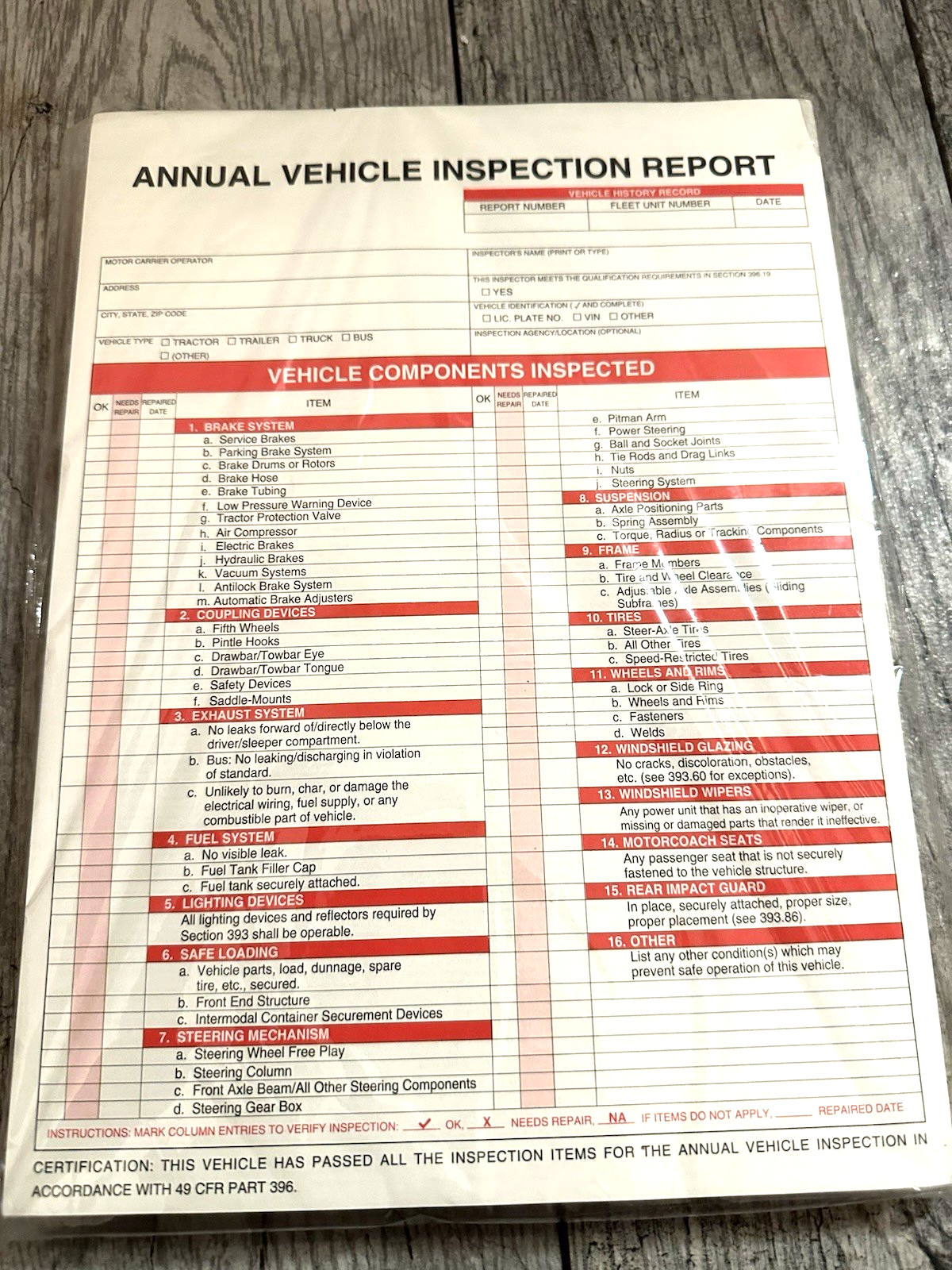 50 Pack Annual Vehicle Inspection Report 3-Ply Carbonless DOT DVIR Form Book