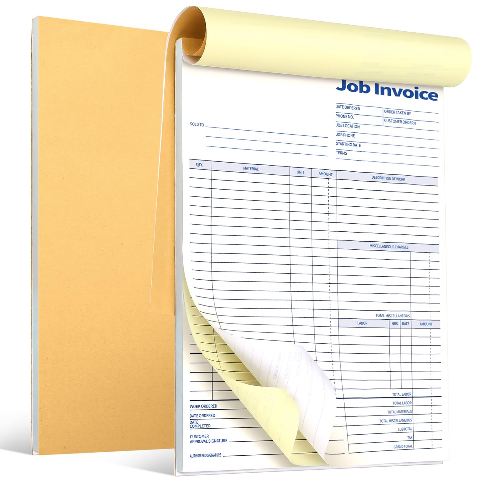 Crtiin 2 Pcs Contractors Invoice Book Carbonless Forms Receipt Book 8.5 x 11 Inc