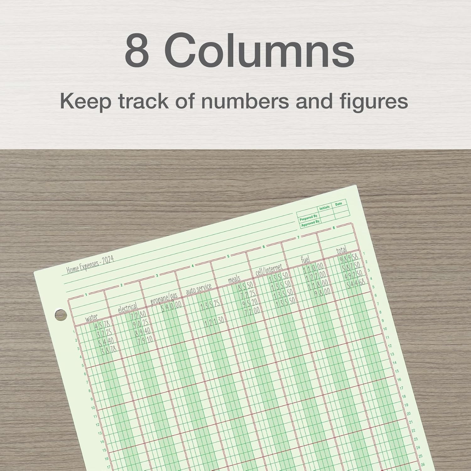 Columnar Analysis Pad, 8 Column Ledger, 8.5″ X 11″, 100 Pages (50 Sheets), Green
