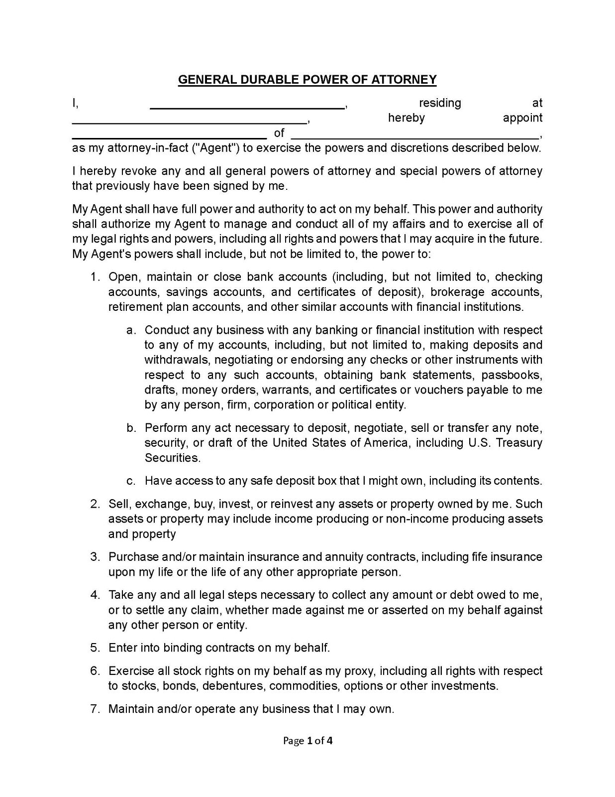 Durable Power of Attorney Form EMAILED