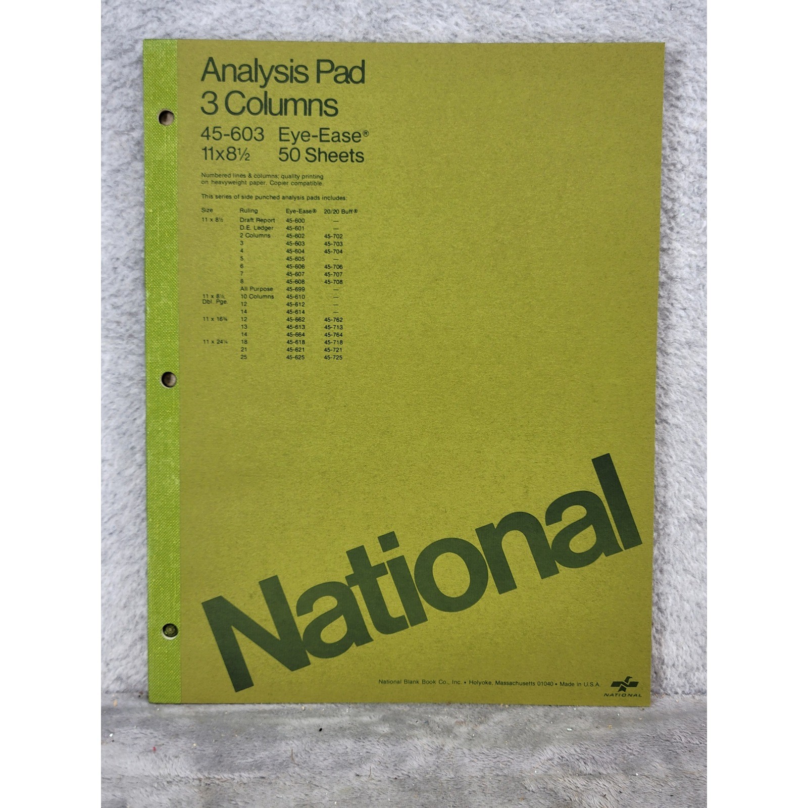 National 45-603 Analysis Pad 3 Columns Eye-Ease 11×8.5 50 Sheets Vintage USA