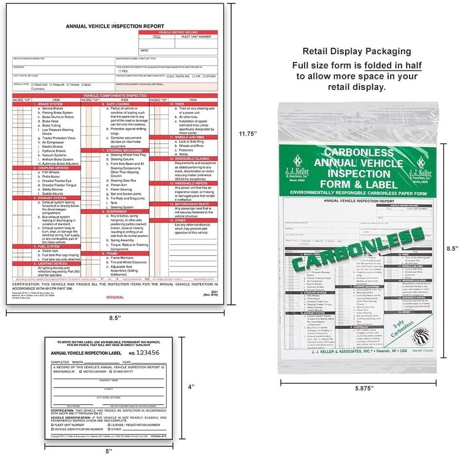 J. J. Keller 25-Pack, Annual Vehicle Inspection Report Form & Adhesive Vinyl …