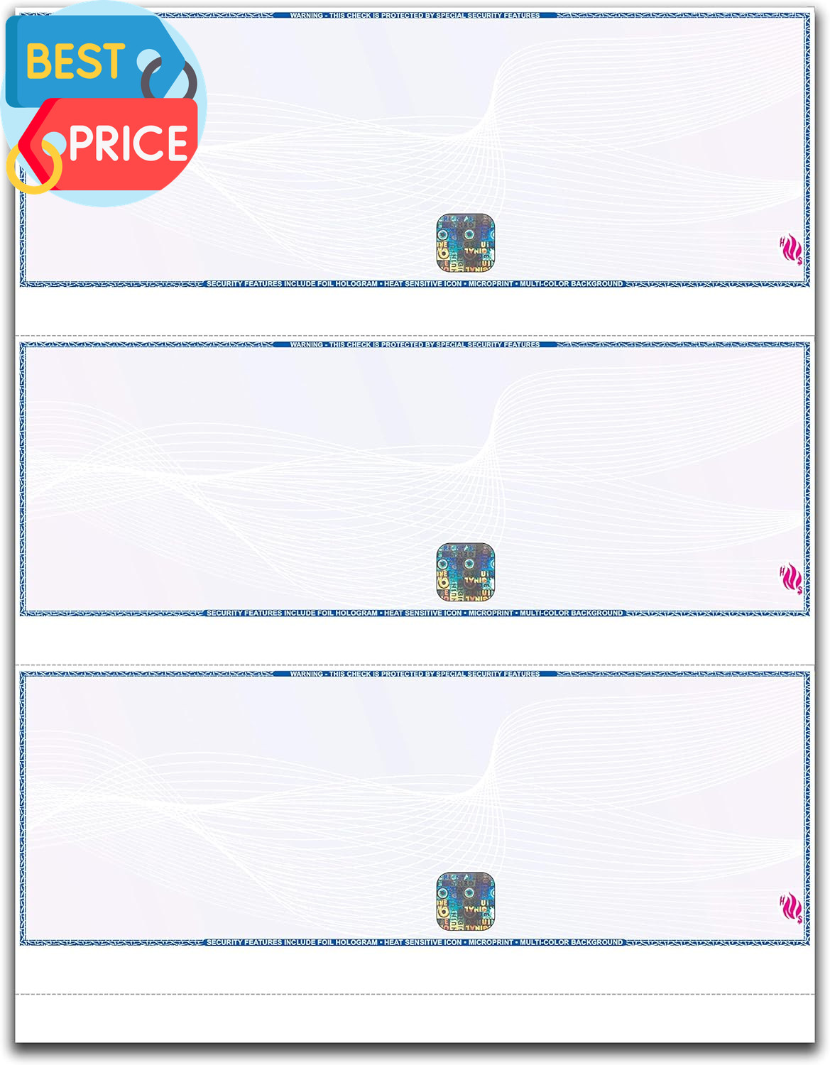 3 Checks per Page Hologram High Security Laser Check Stock | 150 Sheets/450 Chec