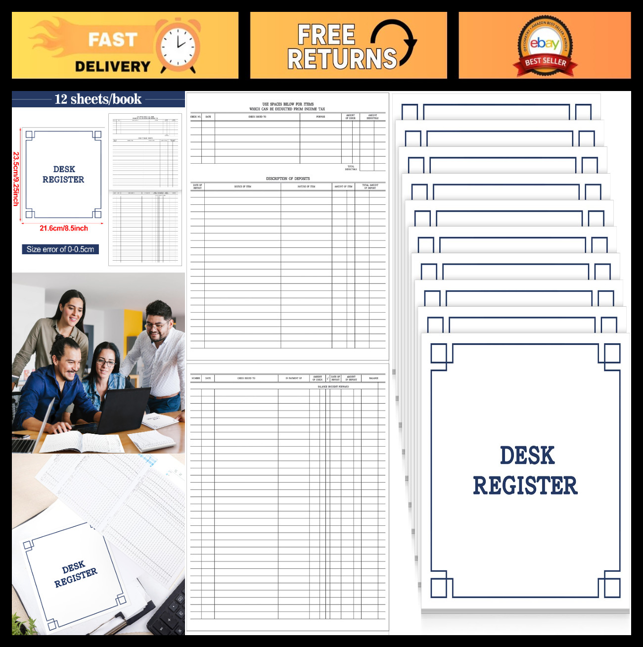 10 Pcs Checkbook Transaction Register – 8.5×9.25 Inch Blank Ledger for Personal