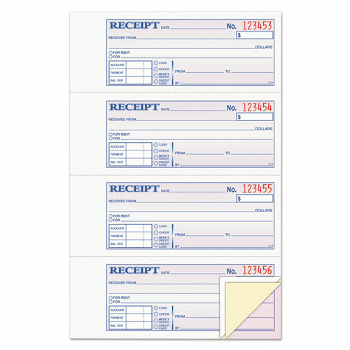Receipt Book, 7 5/8 x 11, Three-Part Carbonless, 100 Forms, Pack of 6
