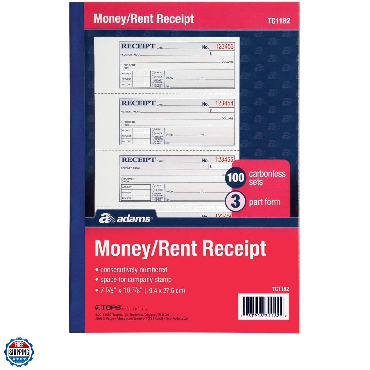 Money and Rent Receipt Book, 3-Part, Carbonless, White/Canary/Pink, 7-5/8″ x …