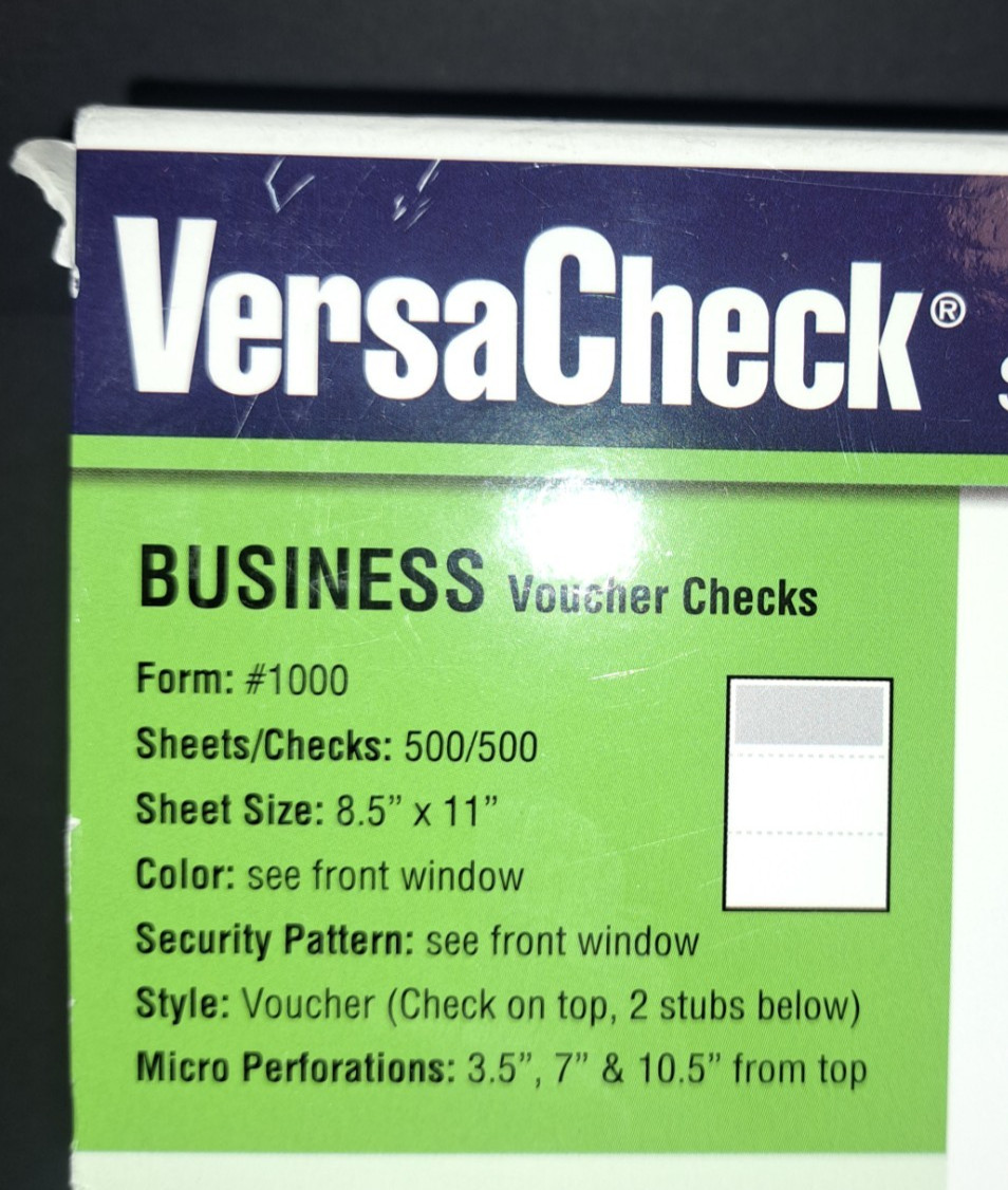 VersaCheck Security Business Check Refills #1000 500 Sheets 500 Check Refills