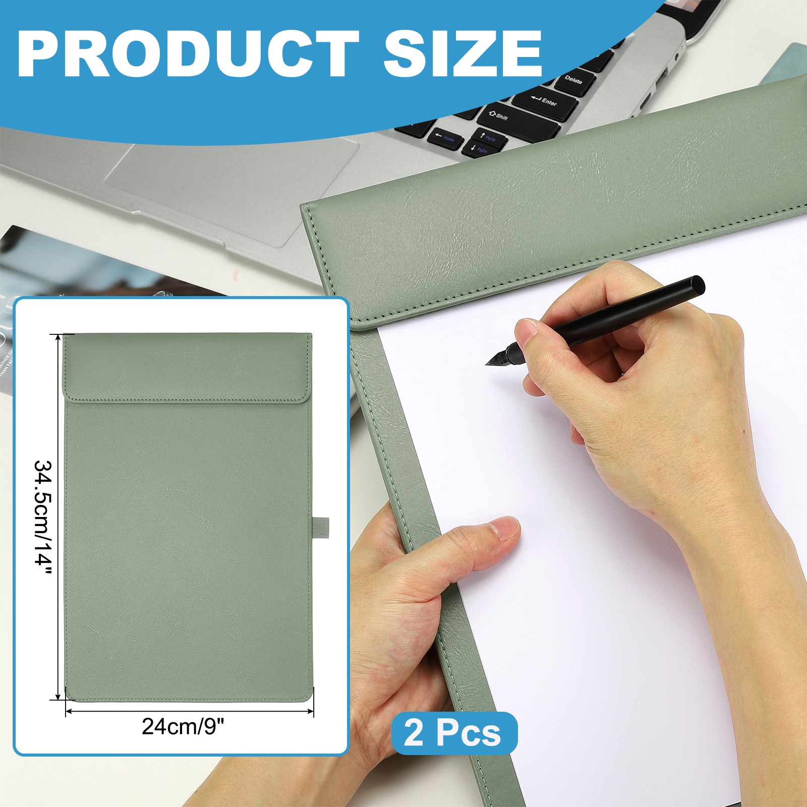 2 Pack Magnetic Leather Clipboard, 14″ x 9″ Clipboard with Pen Holder (Green)