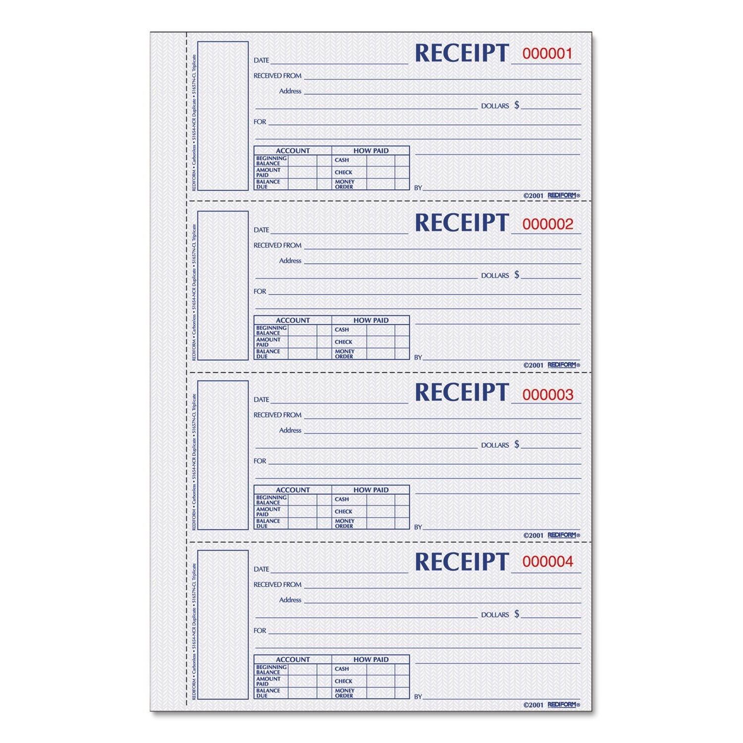 Blueline Money Receipt Book Hardbound 2×6.875 Inch, 200 Triplicates S1657NCL