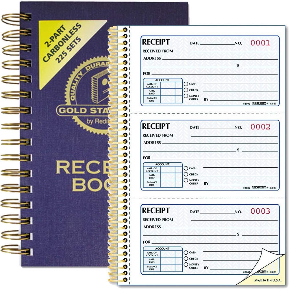 Carbonless Money Receipt Book – Two-Part, 8.5×5.5″, 3 Receipts/Page, 5 Pack