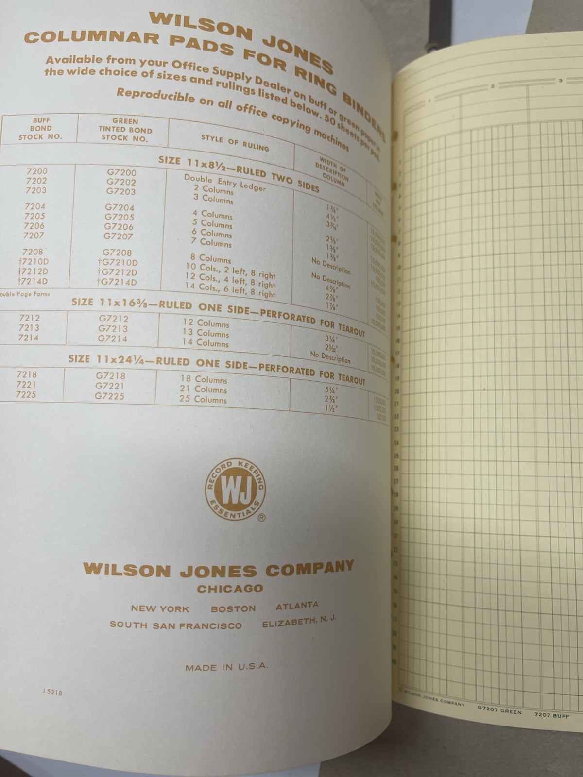 7 Vintage WILSON JONES Columnar Pads Buff 7207 7 Columns