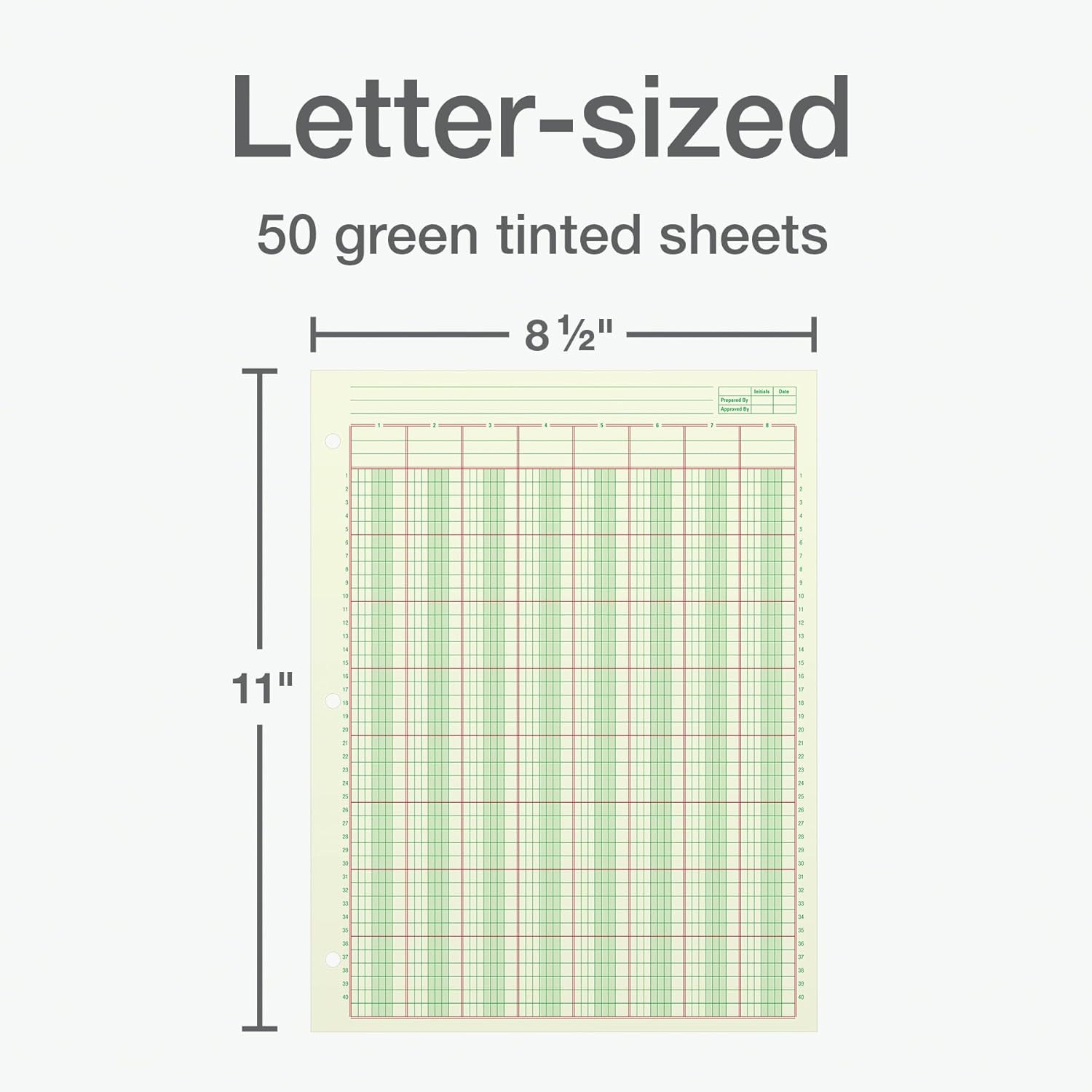 Columnar Analysis Pad, 8 Column Ledger, 8.5″ X 11″, 100 Pages (50 Sheets), Green