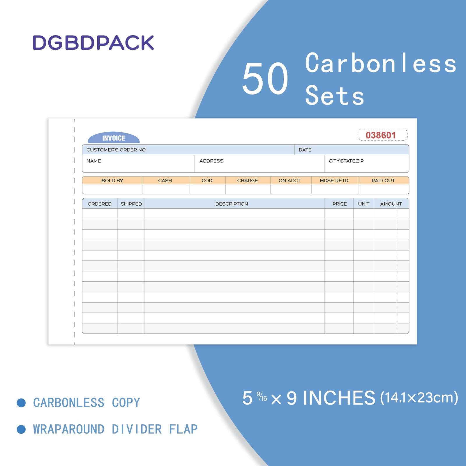 Invoice Book 1 Pack 2 Part Carbonless Invoices White/Canary 9 x 5-9/16 Inches…