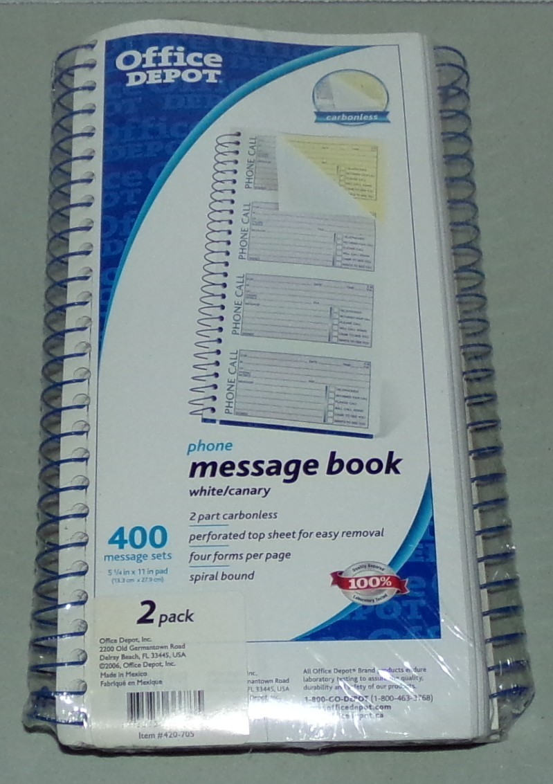 Office Depot Phone Message 2 Books 800 Count White Carbonless 2 Part 420-705 NEW