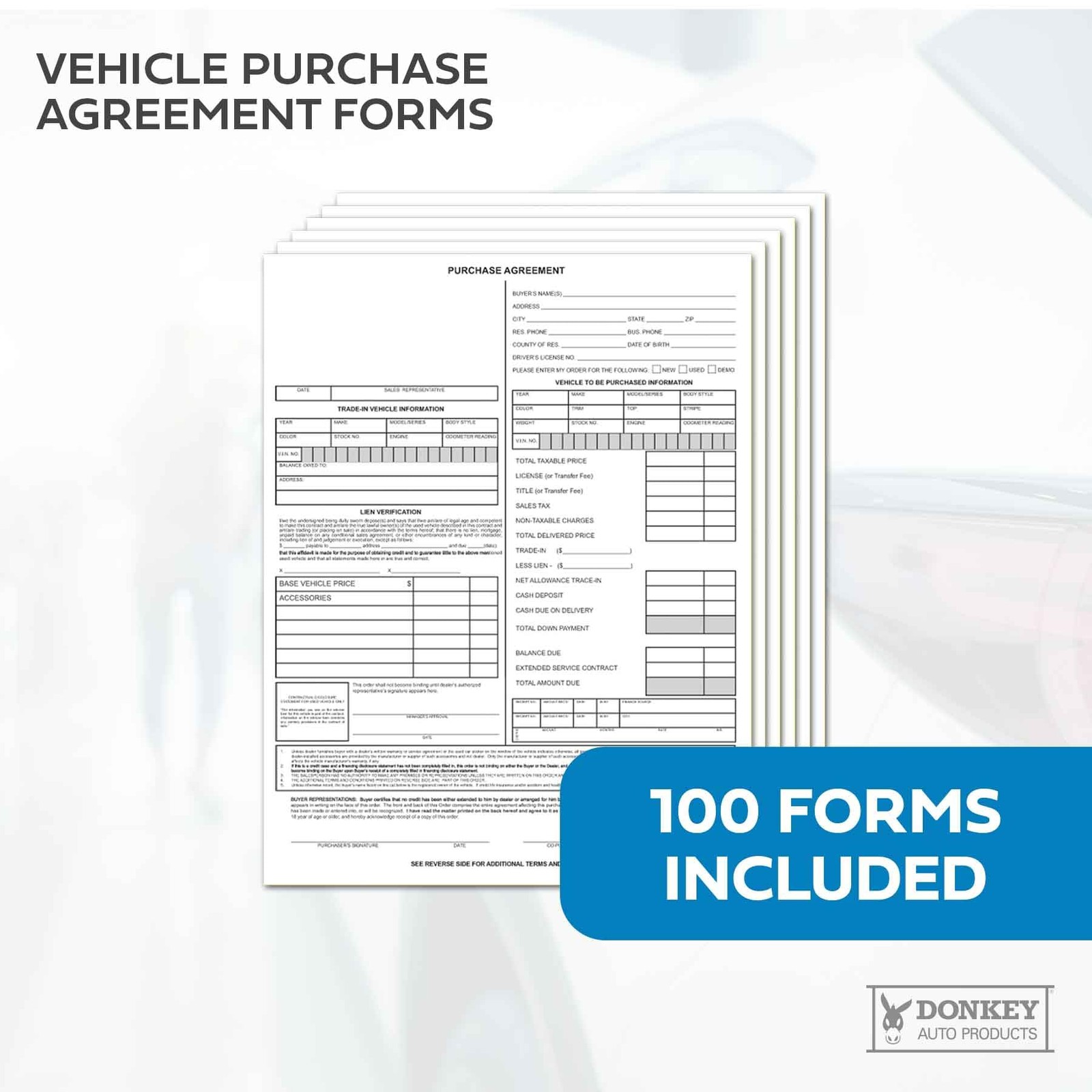 Vehicle Purchase Agreement Forms (2-Part) (100 per 8.5″ x 11″, White, Canary